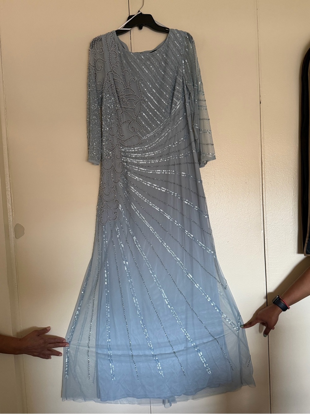 Elegant Light Blue Sequin Evening Dress